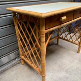 Flat desk in rattan and formica 1970s'
