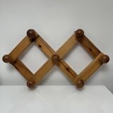 Cloakroom Wall-mounted pine coat rack with 7 vintage Scandinavian hooks