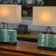 Pair of brutalist lamps in raw glass and beige shades, 1960s