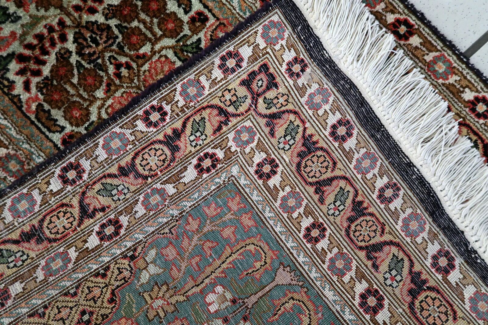 Vintage 1950s Persian Qum silk rug 72cm x 140cm