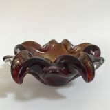 Cendrier en verre doublé rouge et or, murano, 1960