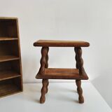Paire de tabourets, repose-pieds en bois tourné massif