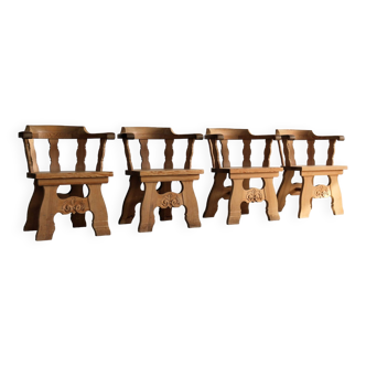 4 fauteuils brutalistes en bois, Suède