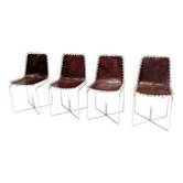 Ensemble de 4 chaises à dossier en cuir moderne italiennes des années 1970.