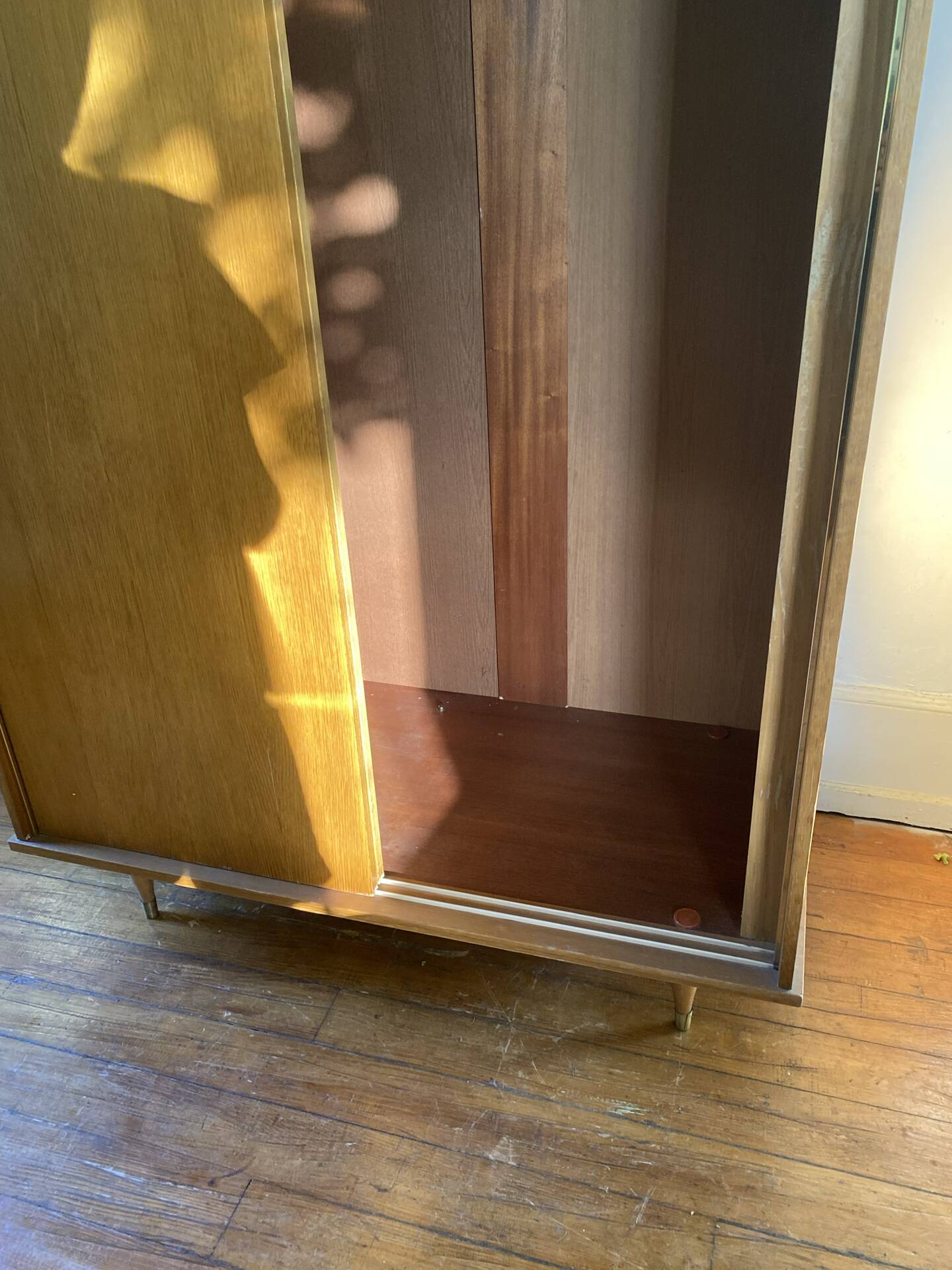 Large vintage Scandinavian wardrobe with two sliding doors.