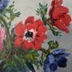 Acrylic painting on canvas, still life, anemones, bohemian countryside