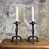 Pair of brutalist wrought iron candlesticks