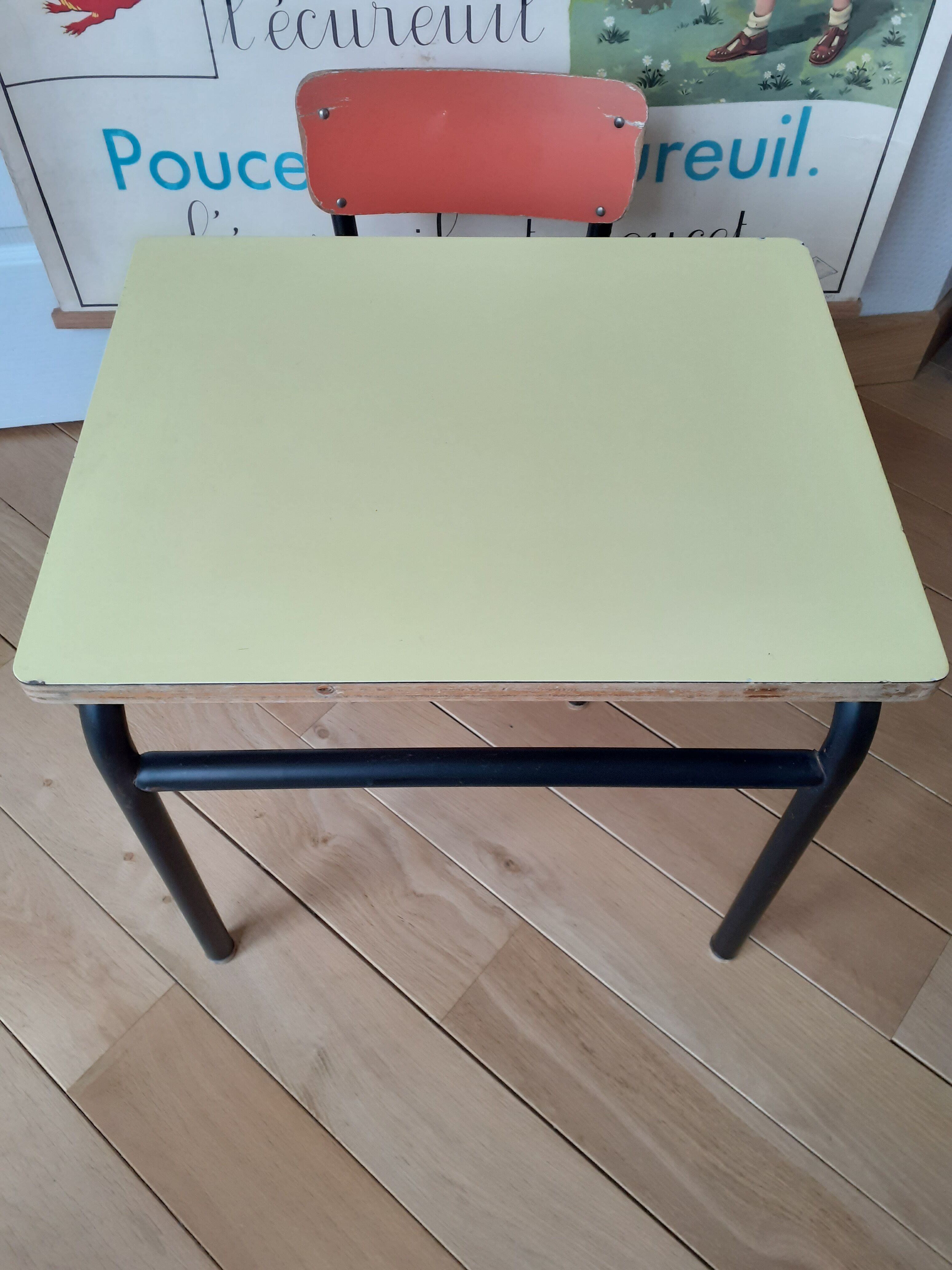 Small vintage school table and its little chair