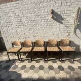 5 chaises en bois et tissu, années 60-70