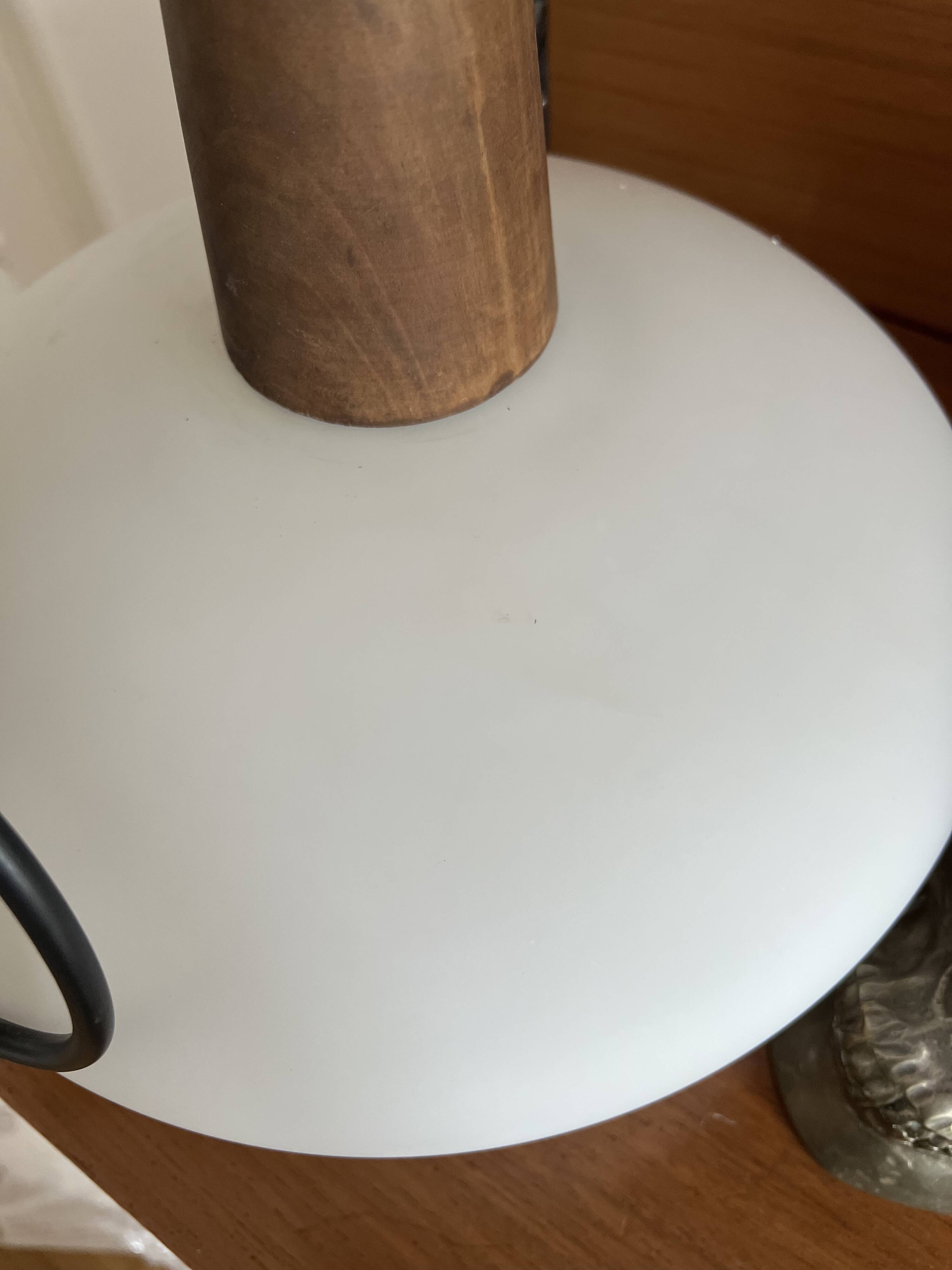 Pendant lamp in teak and opaline glass by Uno and Östen Kristiansson Luxus 50s