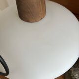 Pendant lamp in teak and opaline glass by Uno and Östen Kristiansson Luxus 50s