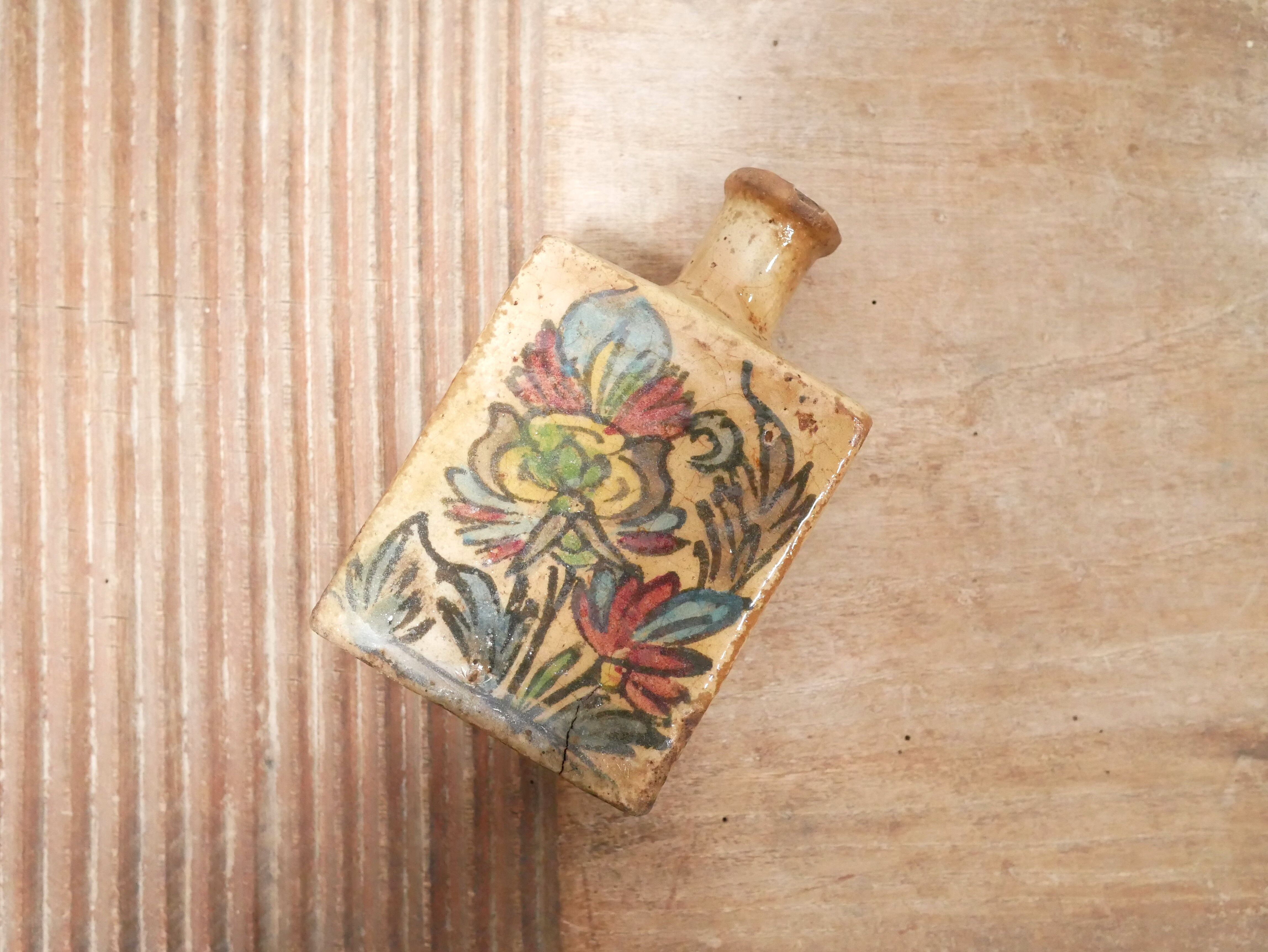 Old glazed terracotta bottle vase, Iran, XIX th