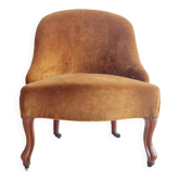 Fauteuil crapaud en velours ocre foncé