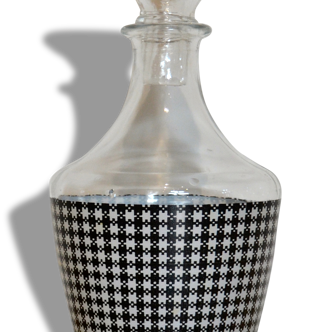 Carafe en verre sérigraphiée , pied de poule , années 50