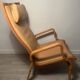 Pair of Scandinavian Bentwood Lounge Chairs in Cognac Leather, 1970s–80s