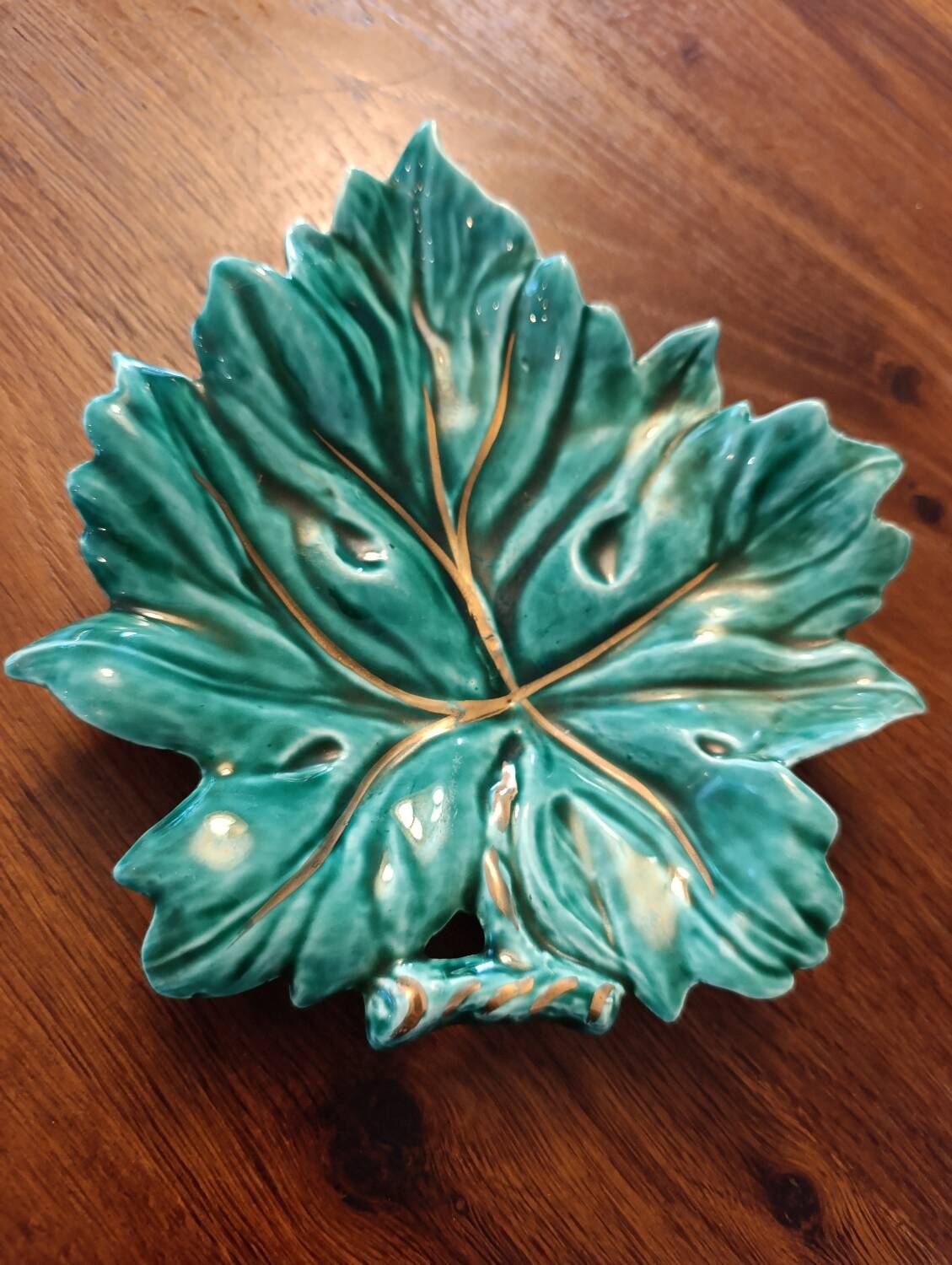 Vintage Digoin Barbotine Grape Leaf Trinket Dish