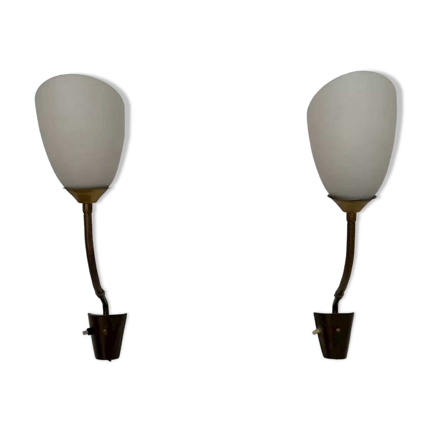 Pair of Brass and Opaline Glass Mid-Century Swedish Wall Lights