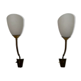Pair of Brass and Opaline Glass Mid-Century Swedish Wall Lights
