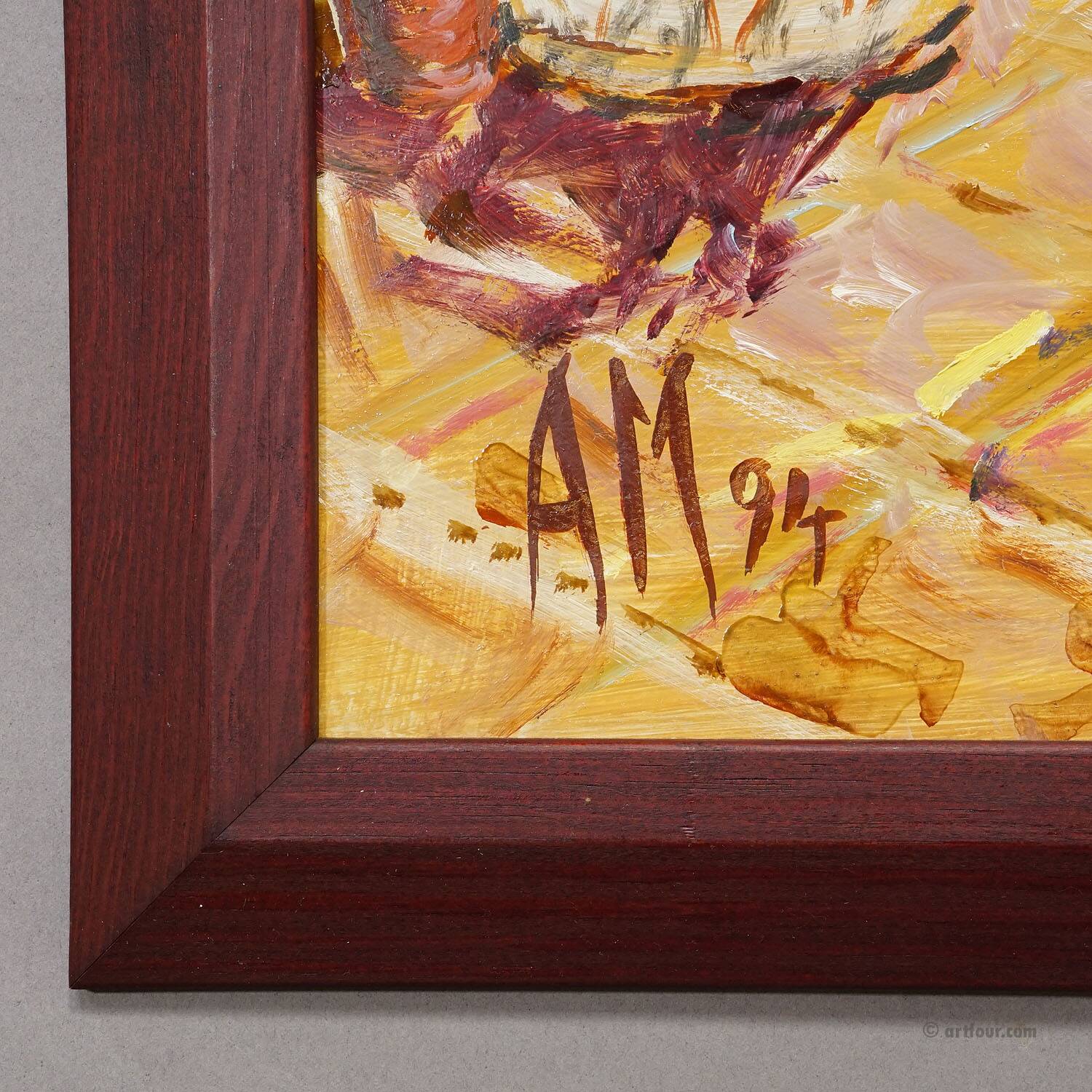 Terrasse avec pot de géranium, 1994 – Peinture à l'huile par Alexander Michael