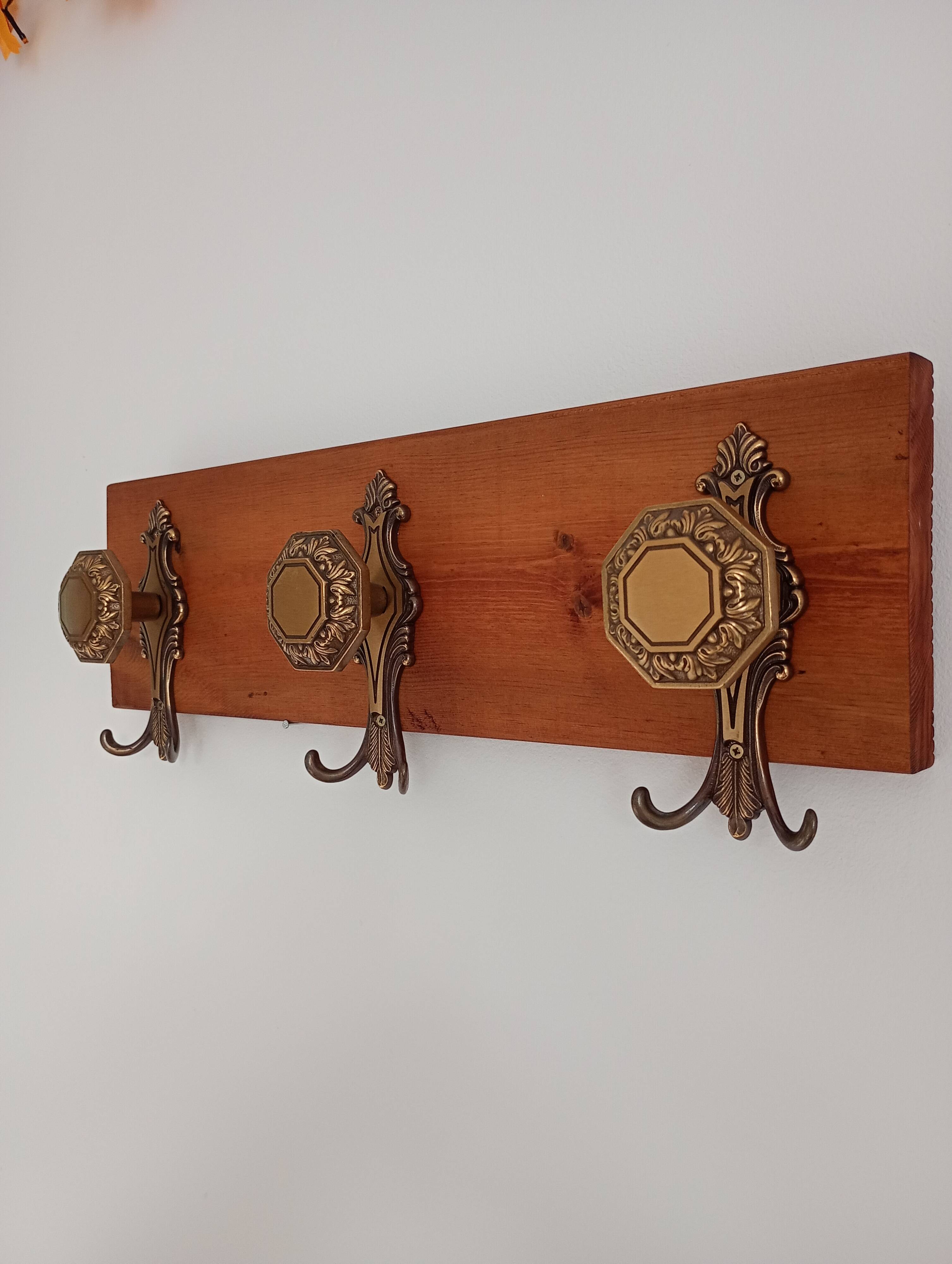 Wall-mounted coat rack 3 hooks brass vcr italy - vintage decoration