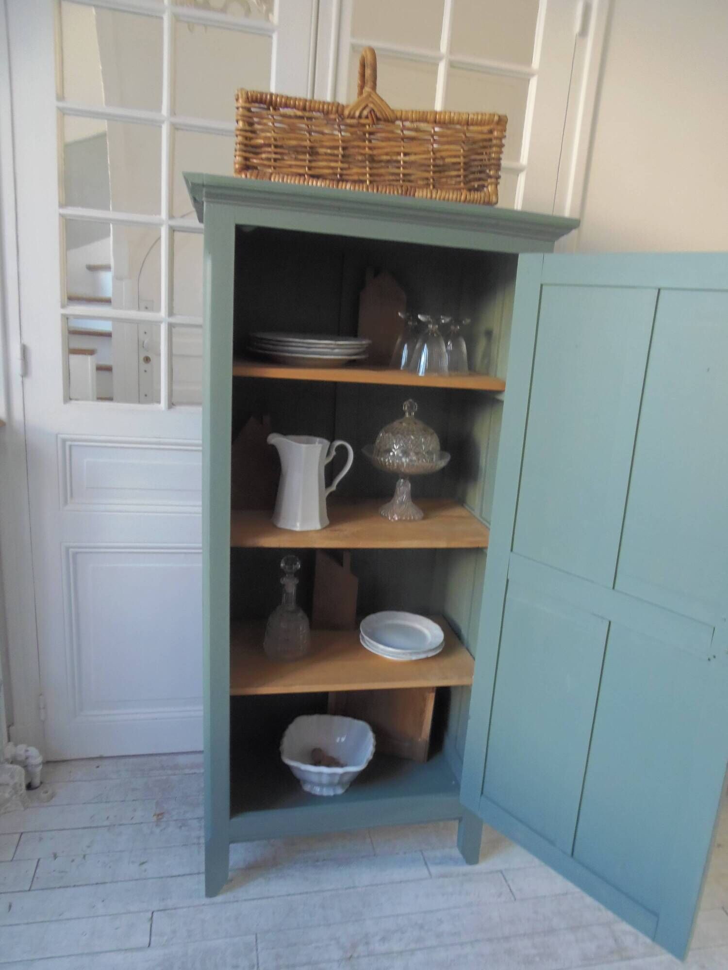 Vintage 1-door Parisian wardrobe re-enchanted in smoky green.