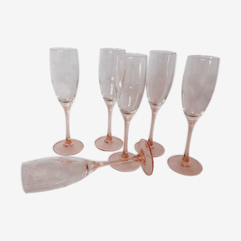 6 champagne flutes, pink walking glasses, Luminarc 70s