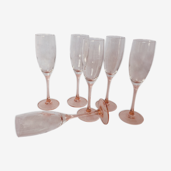 Set de 6 flûtes à champagne verres à pied rose Luminarc Années 70