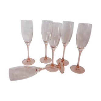 6 champagne flutes, pink walking glasses, Luminarc 70s