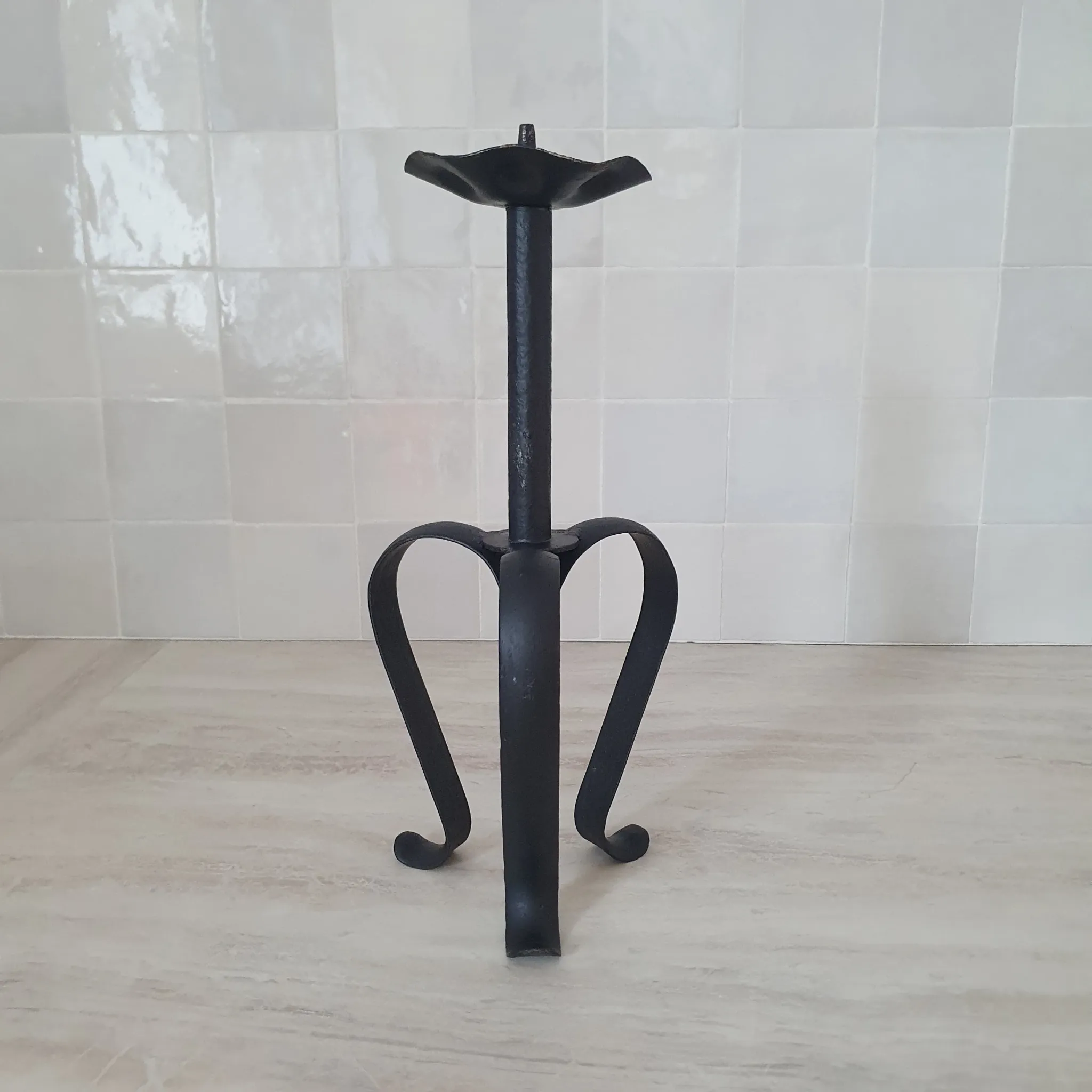 Large metal candlestick in Brutalist style