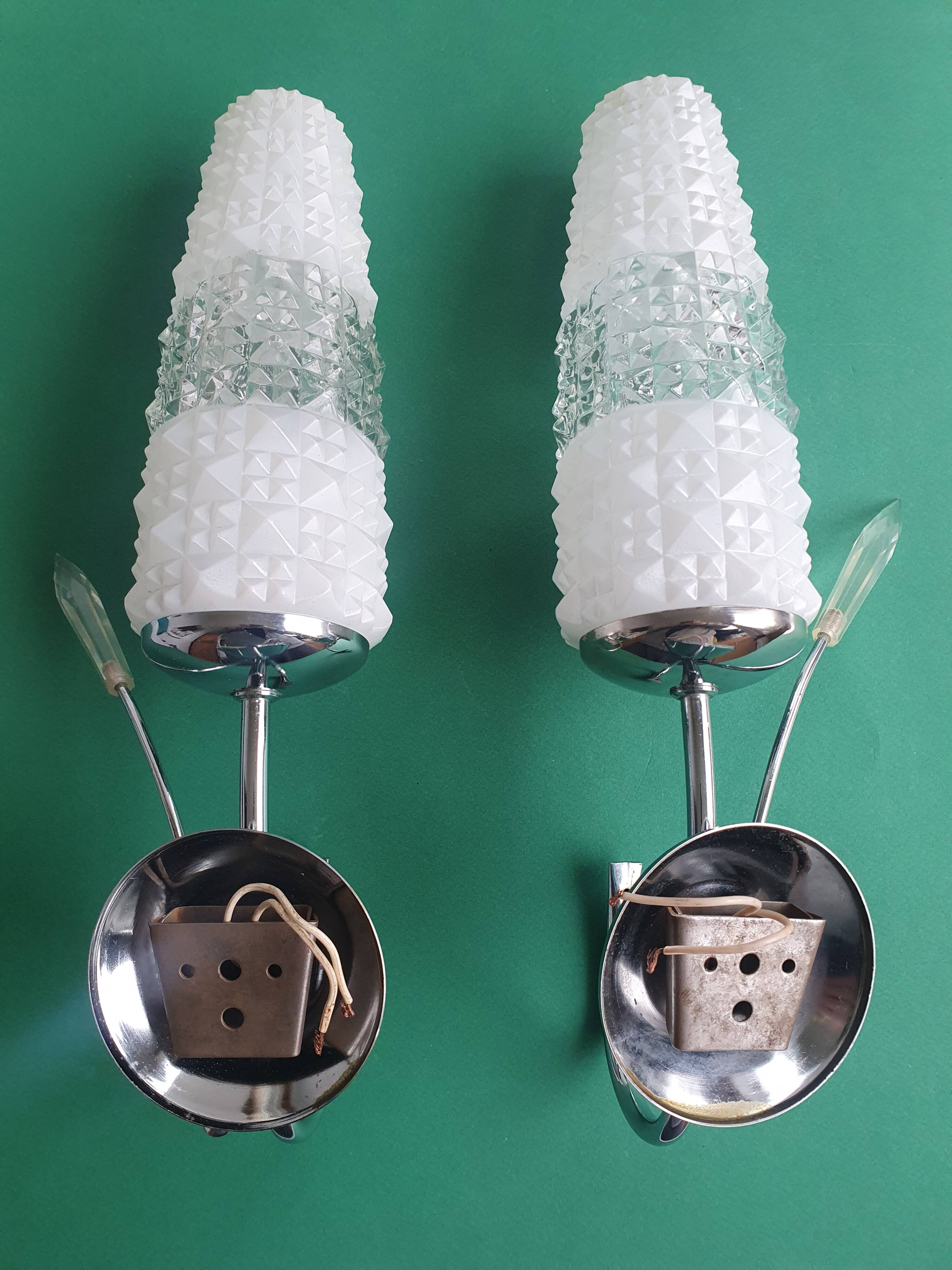 Pair of vintage tulip shaped globe chrome wall sconces