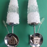 Pair of vintage tulip shaped globe chrome wall sconces