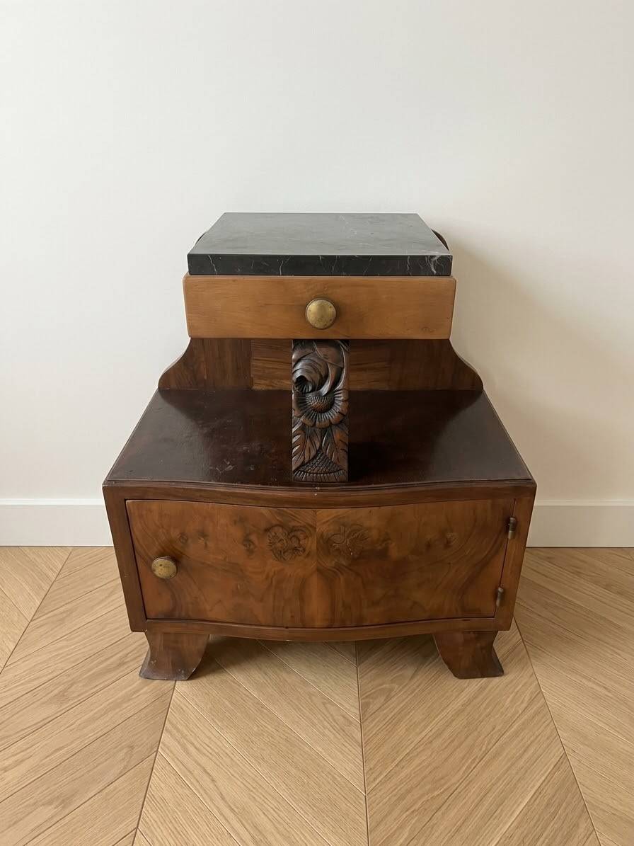 Art Deco bedside table in wood and marble