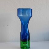 Mid-century modern Scandinavian bright blue and emerald green glass vase from Borgström Åseda, Sweden