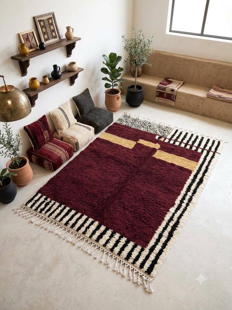 Traditional Moroccan handmade rug with colourful patterns, 2/3 m.