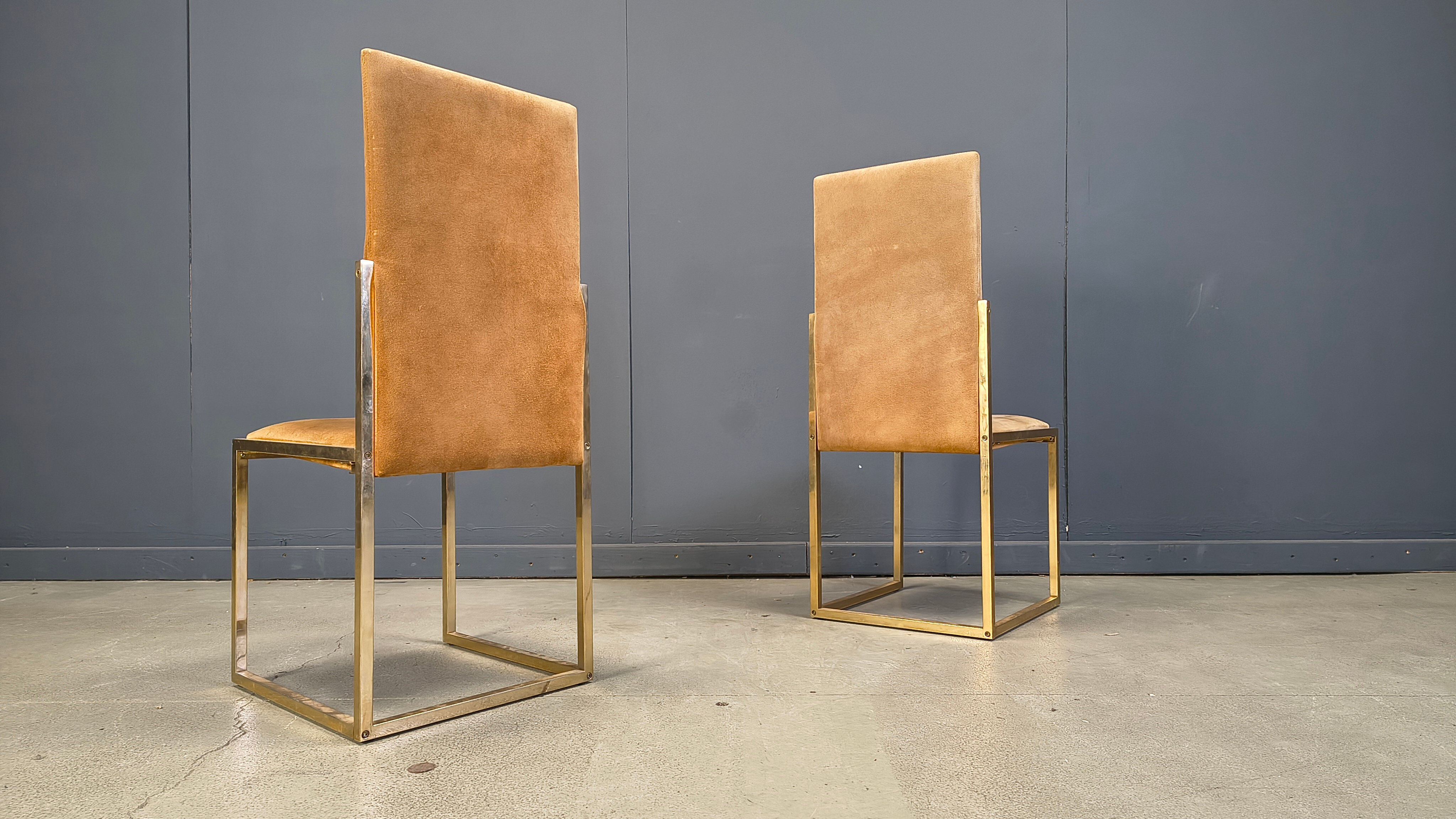 Vintage brass and alcantara dining chairs by Belgochrom, 1970s