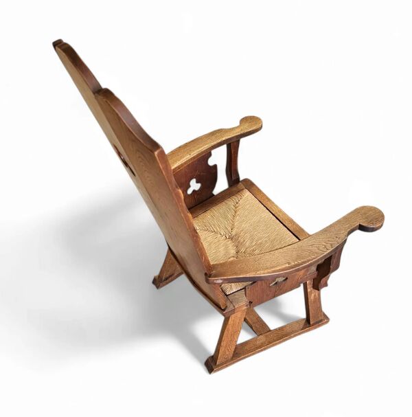 Fauteuil à dossier haut / monastère / siège en jonc des années 1950