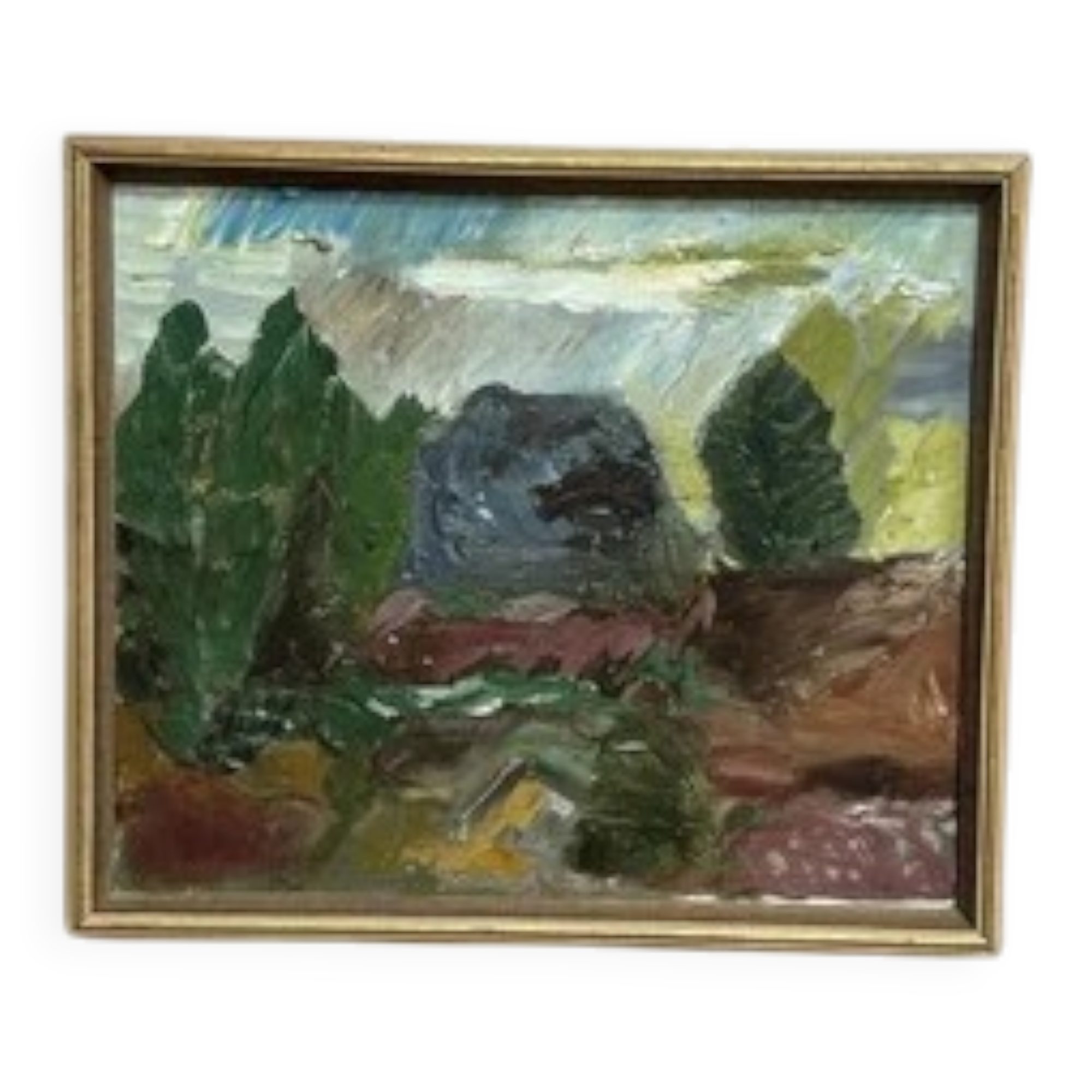 Mid-Century Oil on Canvas "Landscape" by Gunnar G, Vintage & Framed 49x41cm