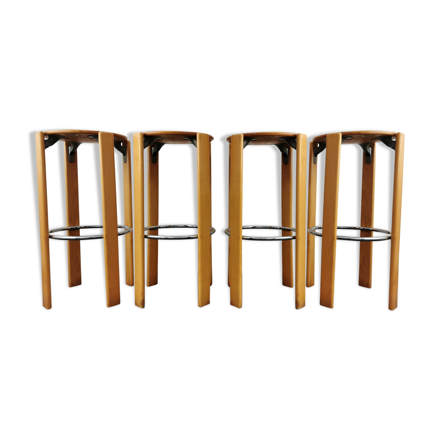 Set beech bar stools by Bruno Rey for Kusch + Co 1970's