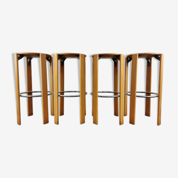 Set beech bar stools by Bruno Rey for Kusch + Co 1970's