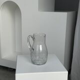 Glass carafe with handle with etched geometric grid pattern