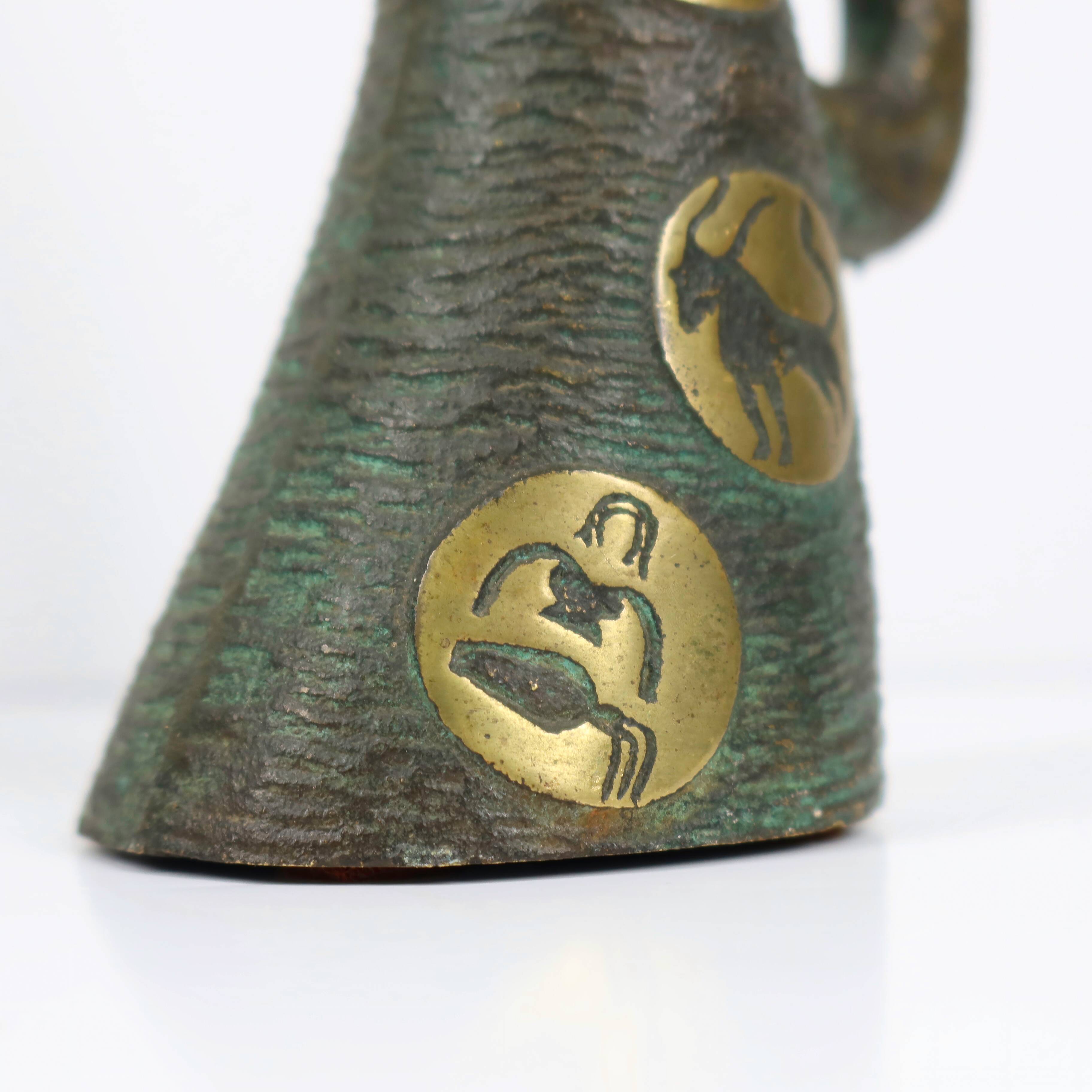 Brutalist Bronze Vase with the Twelve Signs of the Zodiac