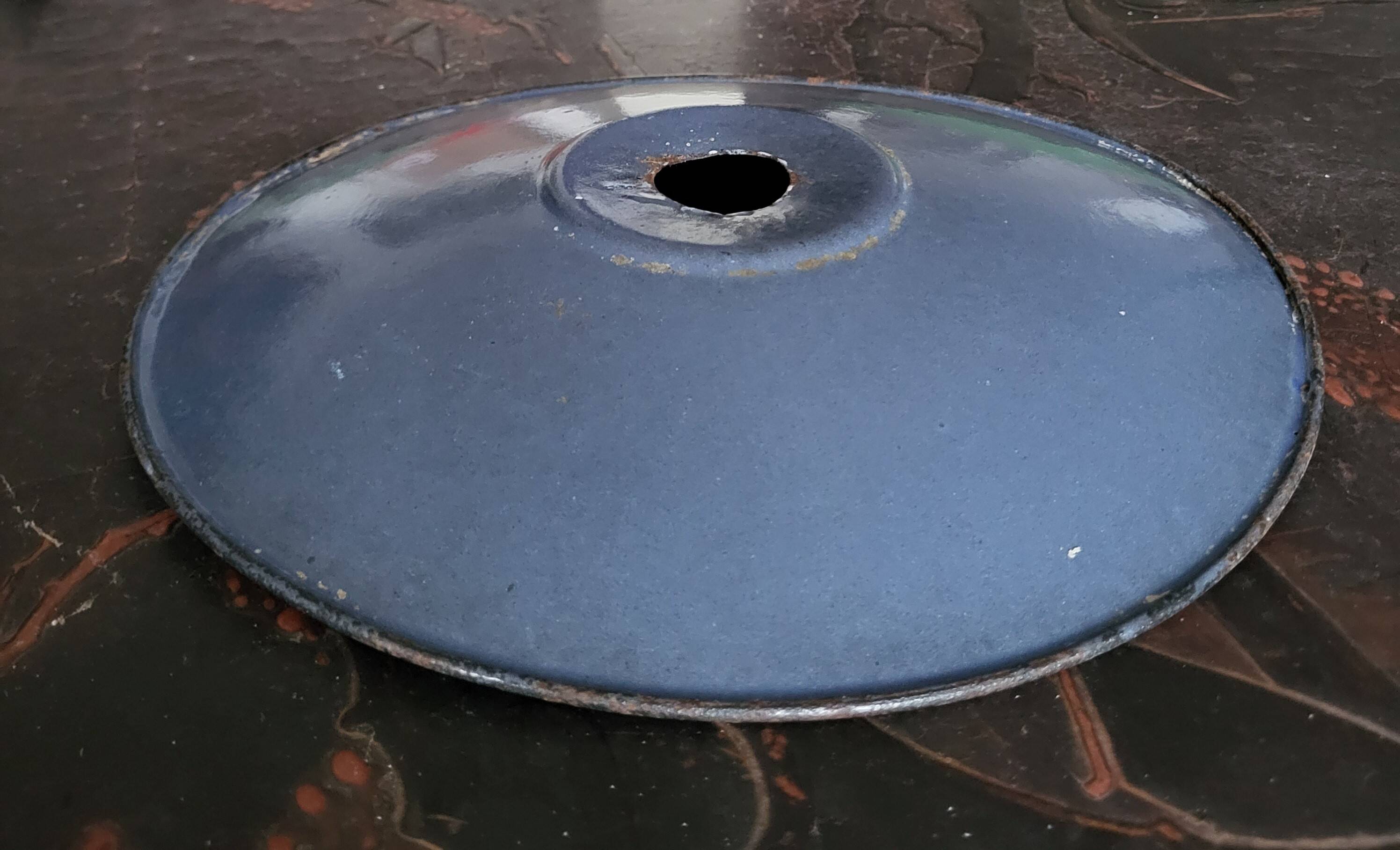 Blue enameled sheet metal lampshade