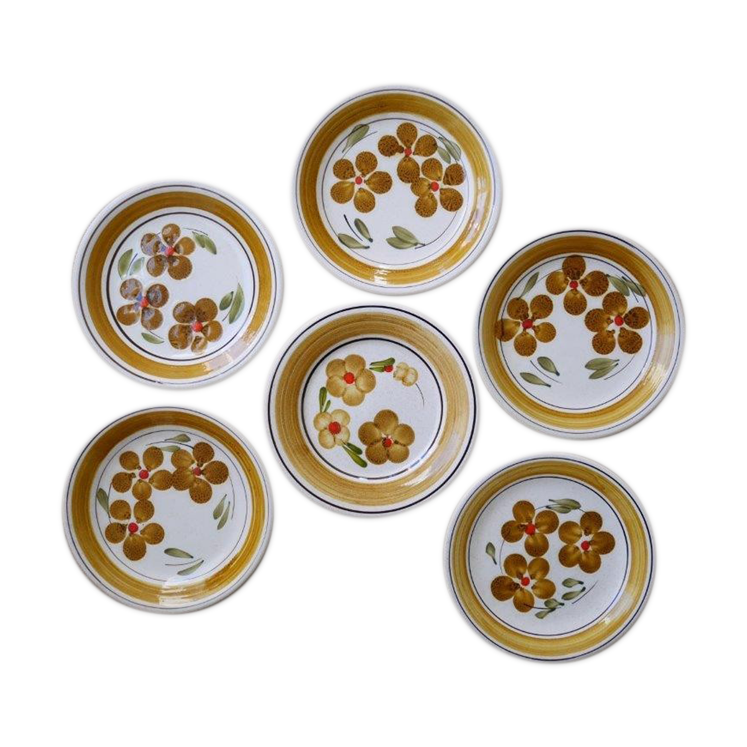 Set of 6 plates, Castellania, yellow flowers