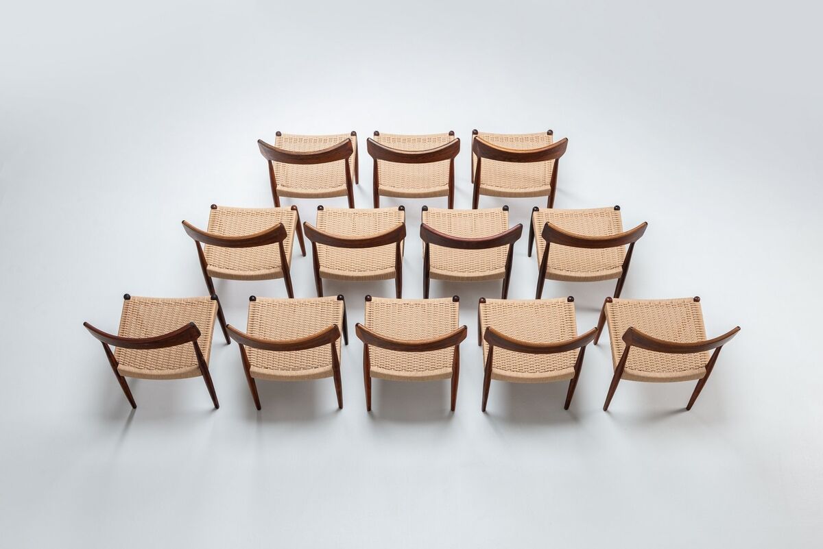 Bernhard Pedersen large set of dining chairs Christian Linnebergs Denmark 1960