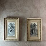 Paire de tableaux en soie