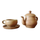 Vintage stoneware teapot and cup, "selfish" tea service, signed