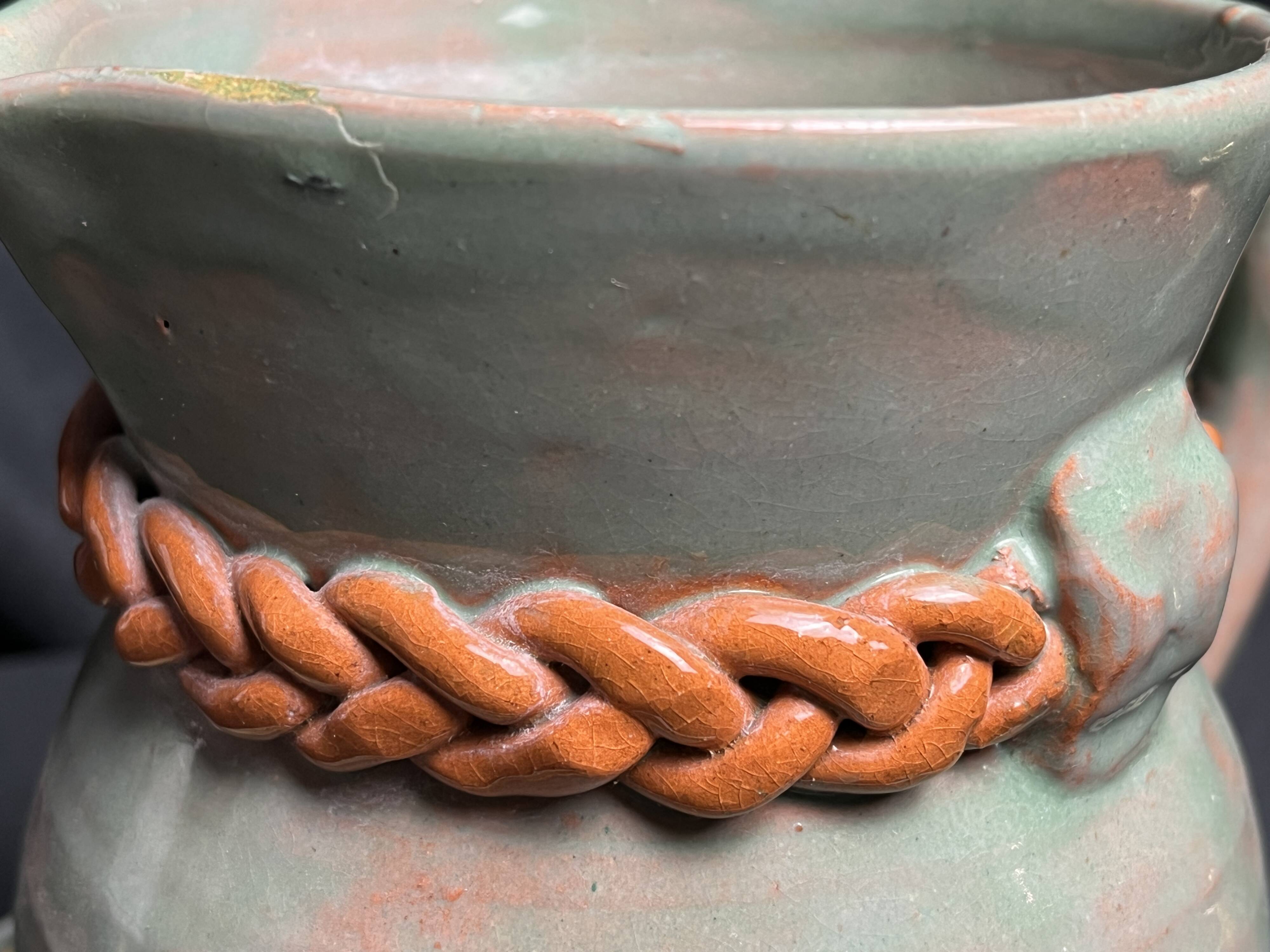 Vintage set of pitcher and saucer, Puisaye stoneware, 20th century