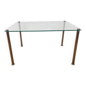 Table basse en chrome et en verre de style milieu de siècle - vers les années 1970.