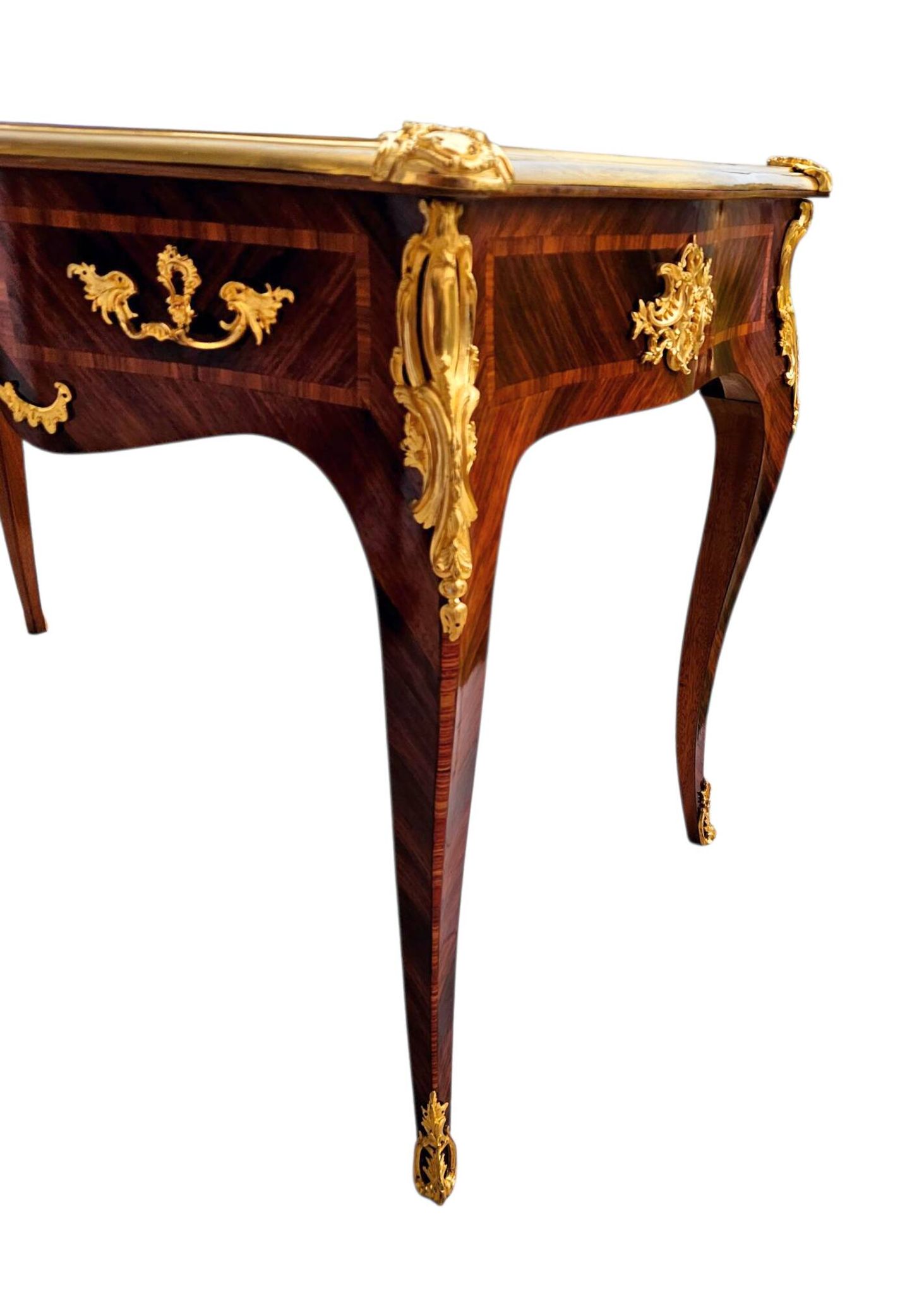 Marquetry and gilded bronze desk signed rinck in paris