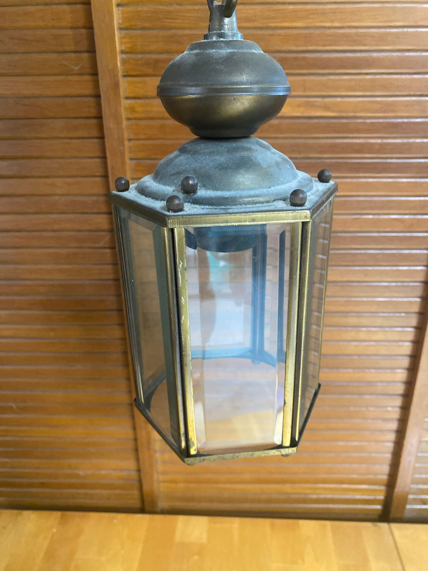 Antique Vestibule Lantern Suspension Brass + Bevelled Glass Vintage